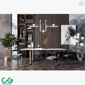 modern long dining table chair 3d model